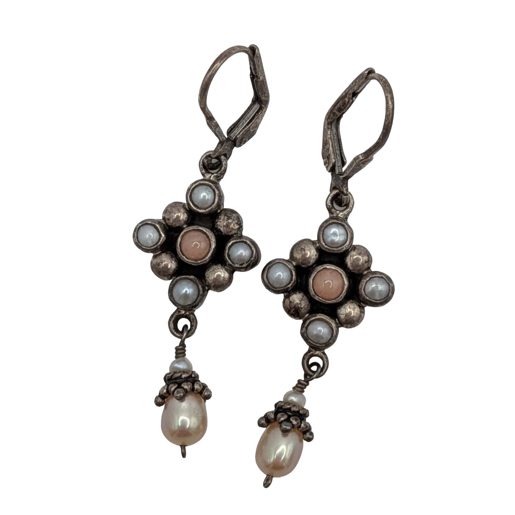Signed Sterling Silver Pearls Bubbles Dangle Earrings