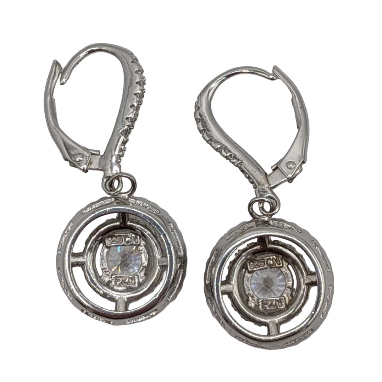 Signed Sterling Silver Rhinestones Double Circle Jacket Earrings