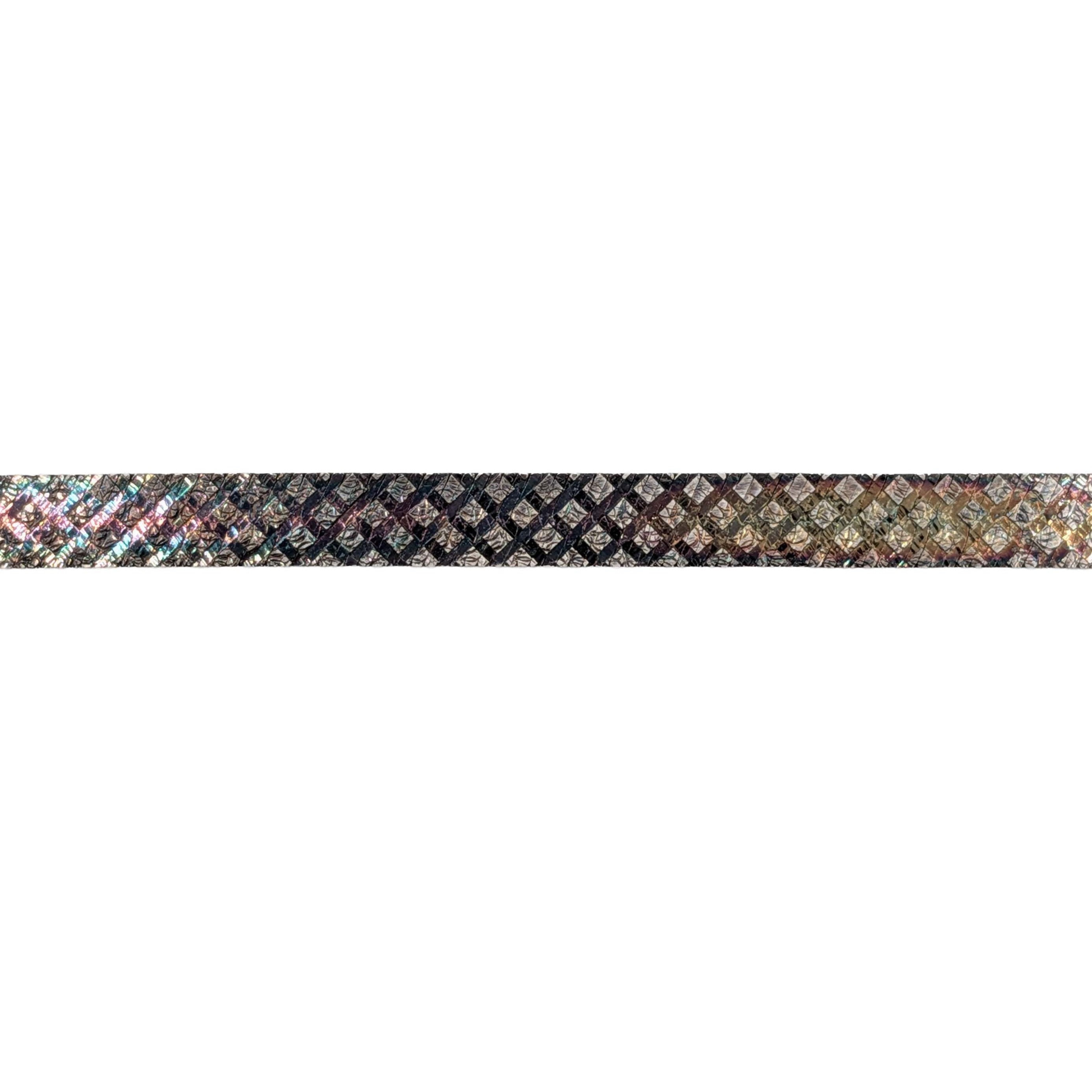 Italian Signed Sterling Silver Etched Diamond Herringbone Bracelet