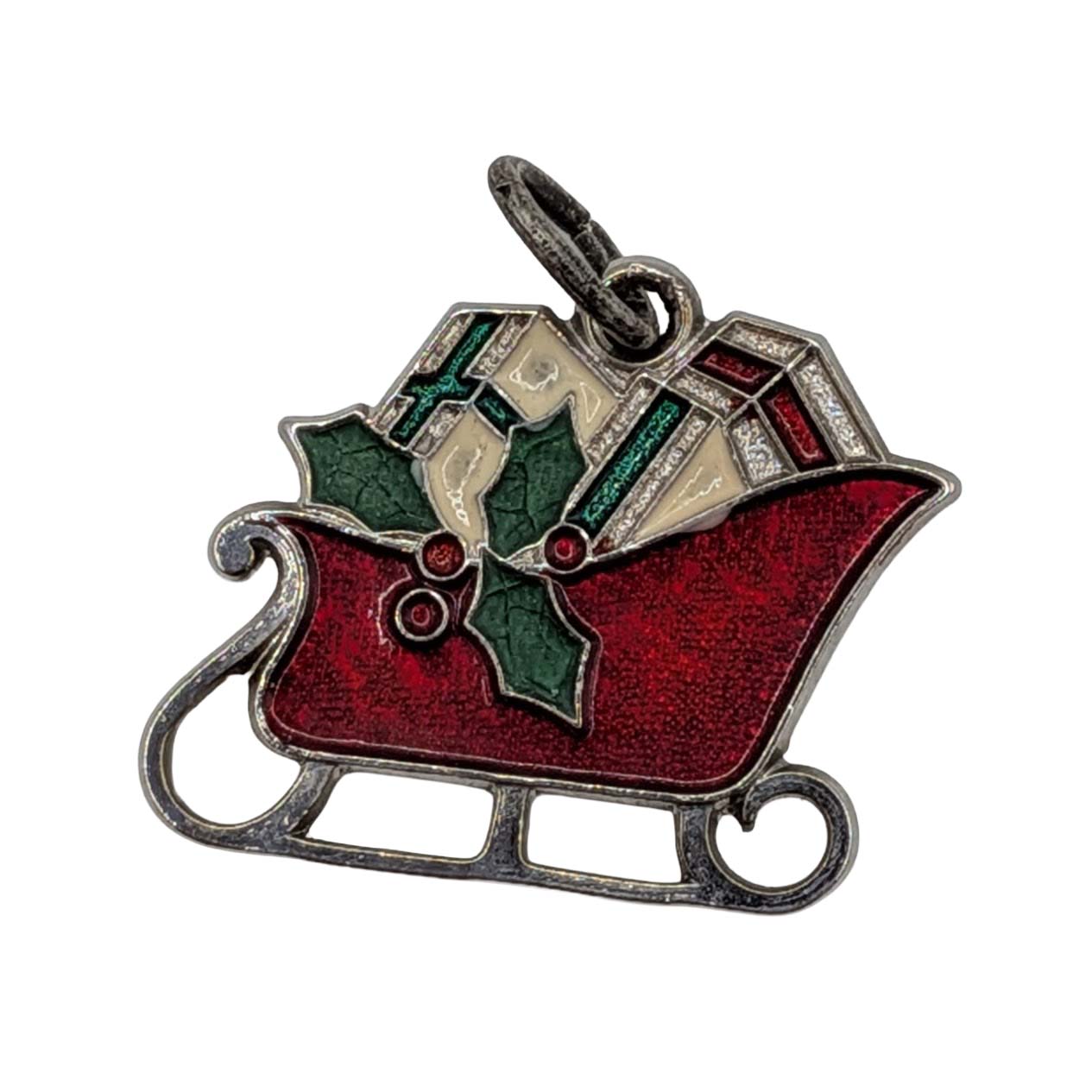 Sterling Silver Sleigh W/Present Enamel Charm
