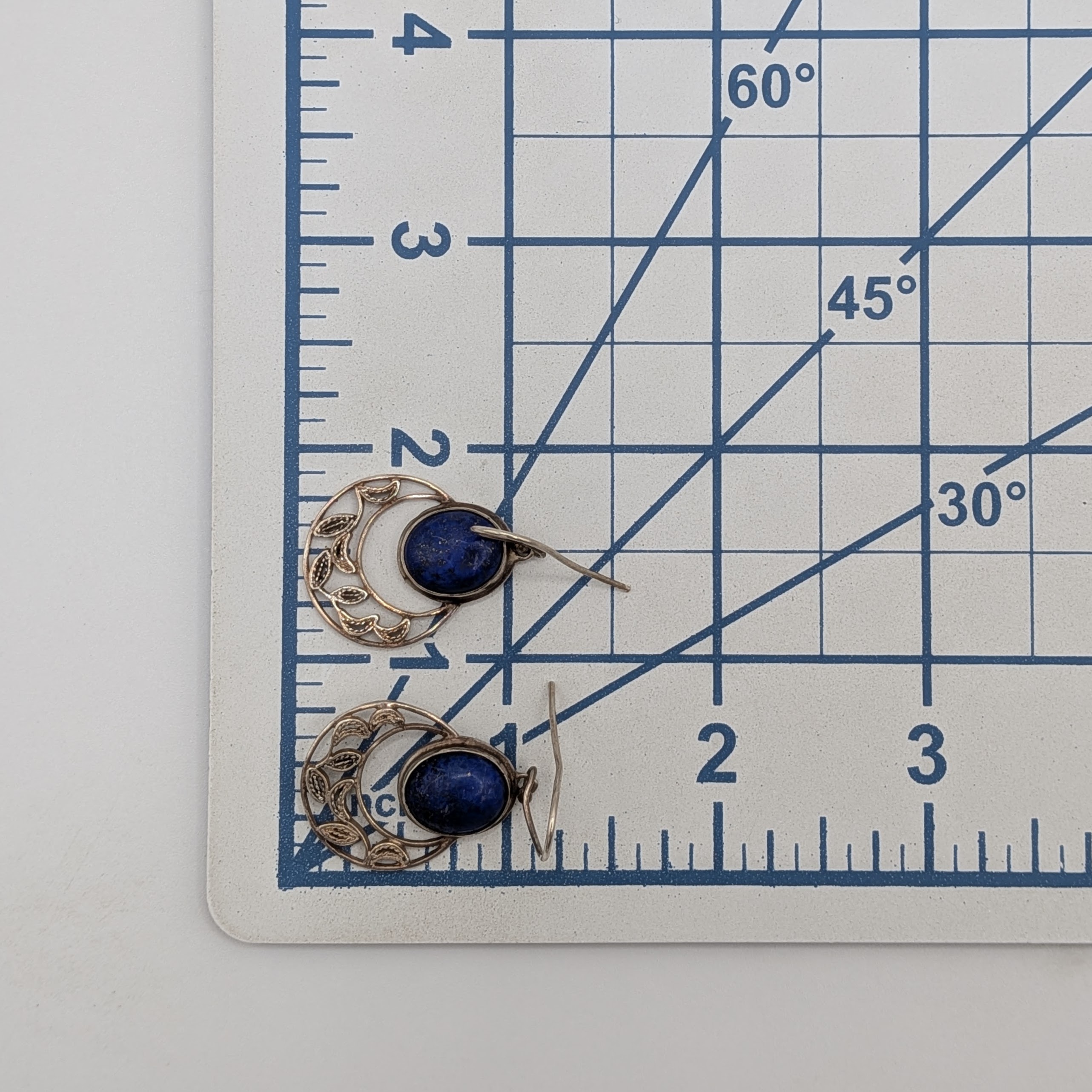 Signed Sterling Silver Oval Lapis Round Hook Earrings