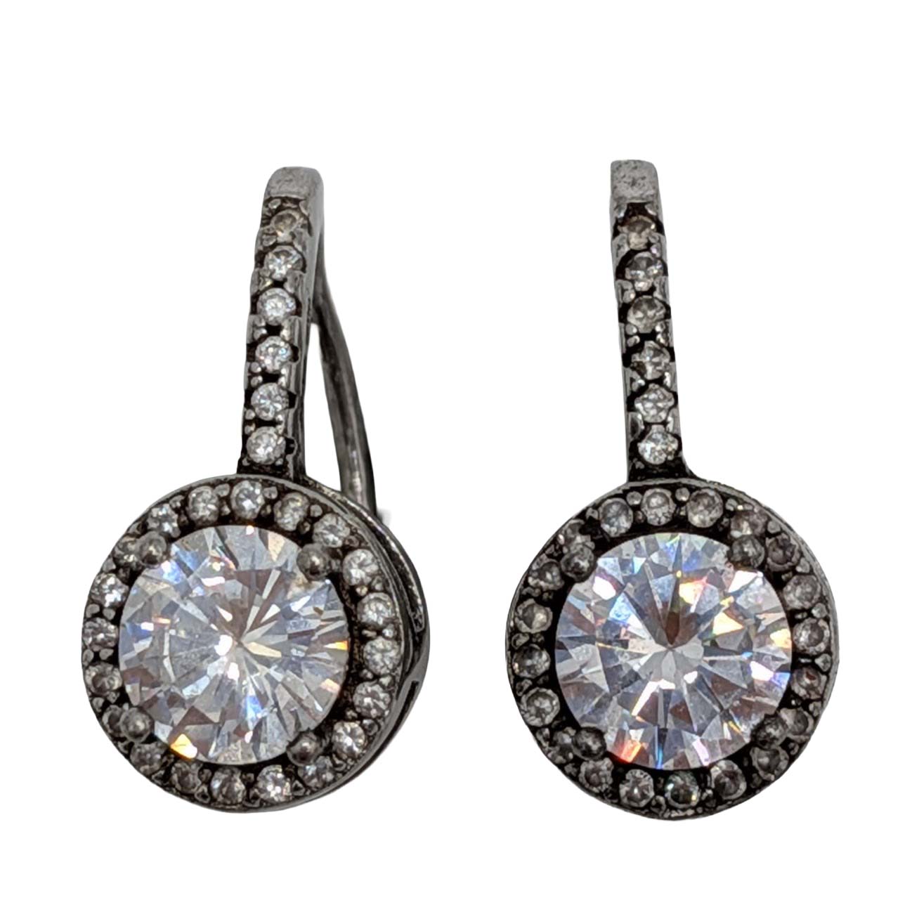 Signed Sterling Silver Rhinestone Round Jacket Earrings