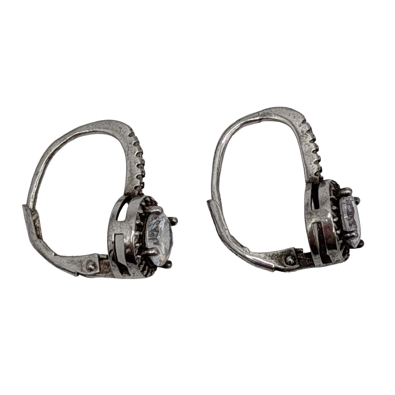 Signed Sterling Silver Rhinestone Round Jacket Earrings