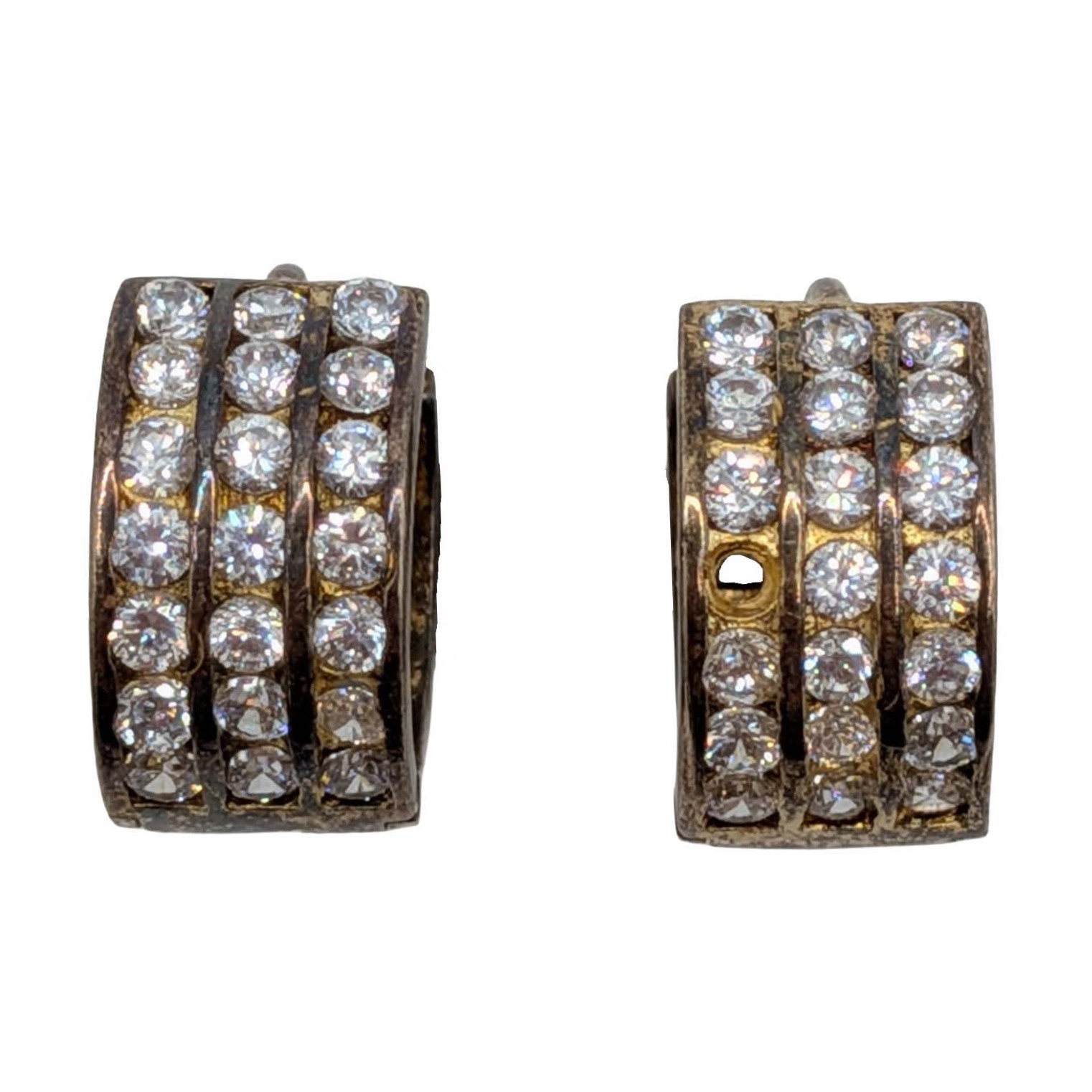 Signed Gold Over Sterling Silver Rhinestone Hoop Earrings