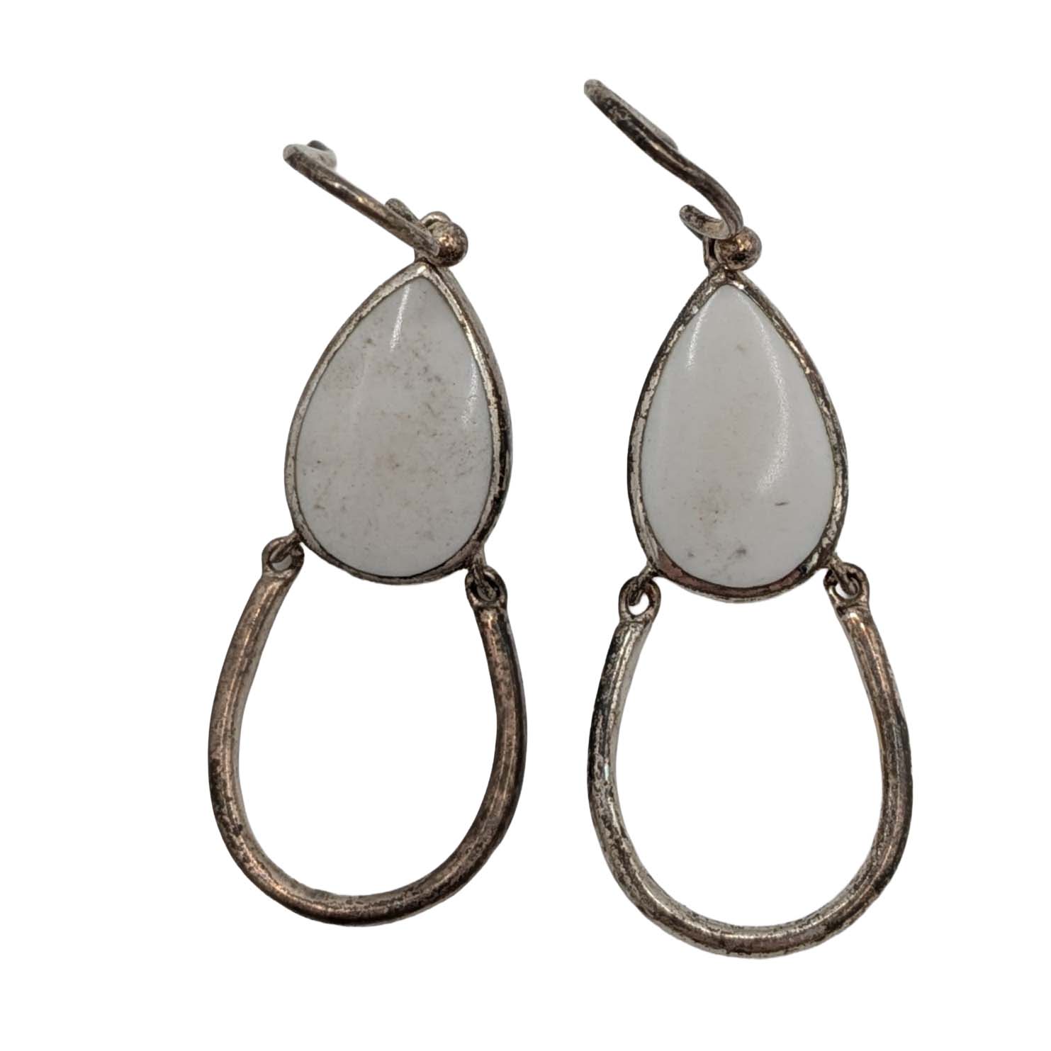 Signed Sterling Silver White Stone Teardrop Dangle Earrings