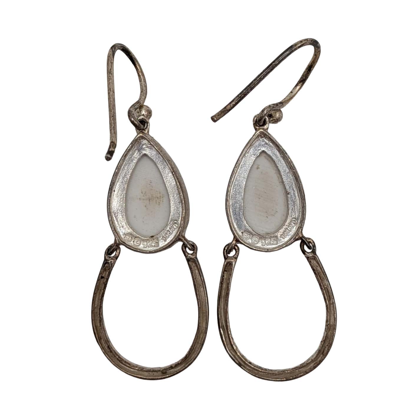 Signed Sterling Silver White Stone Teardrop Dangle Earrings