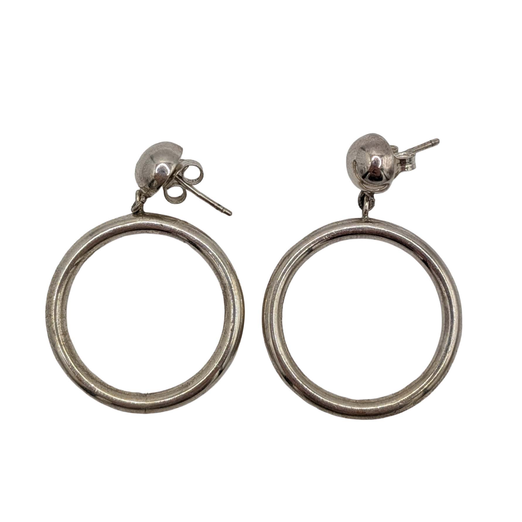 Signed Sterling Silver Ball & Circle Dangle Earrings