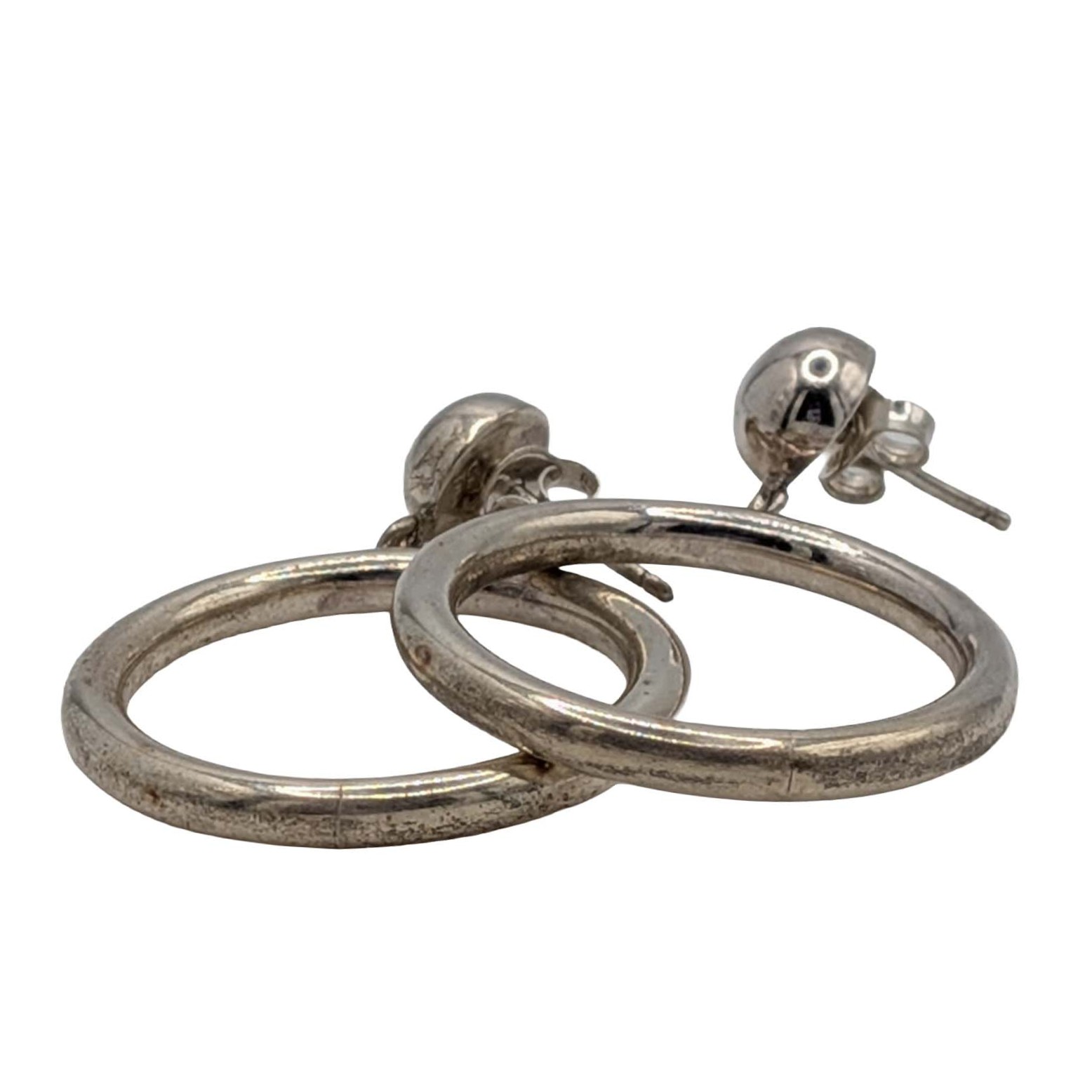 Signed Sterling Silver Ball & Circle Dangle Earrings