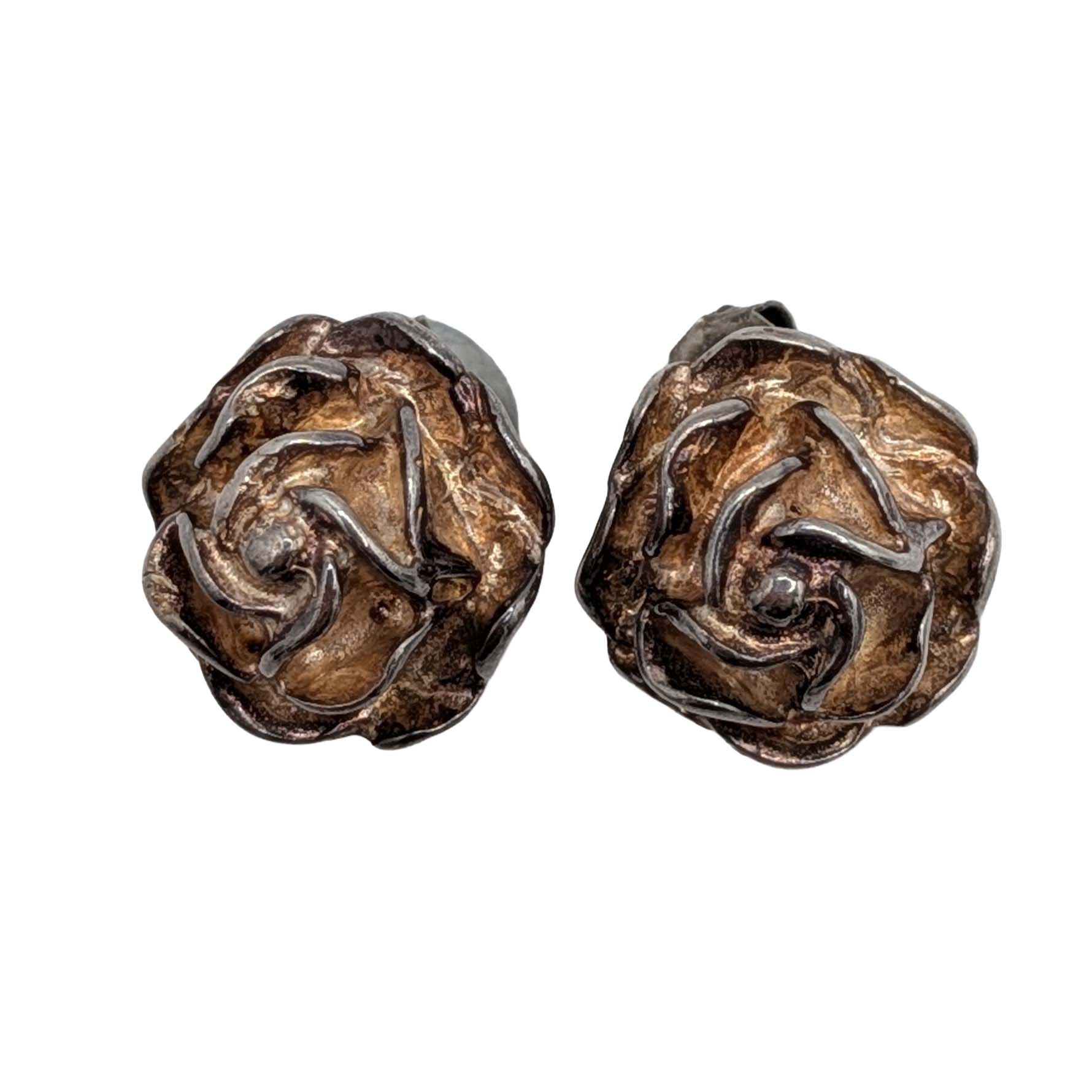 Signed Sterling Silver Raised Flower Stud Earrings