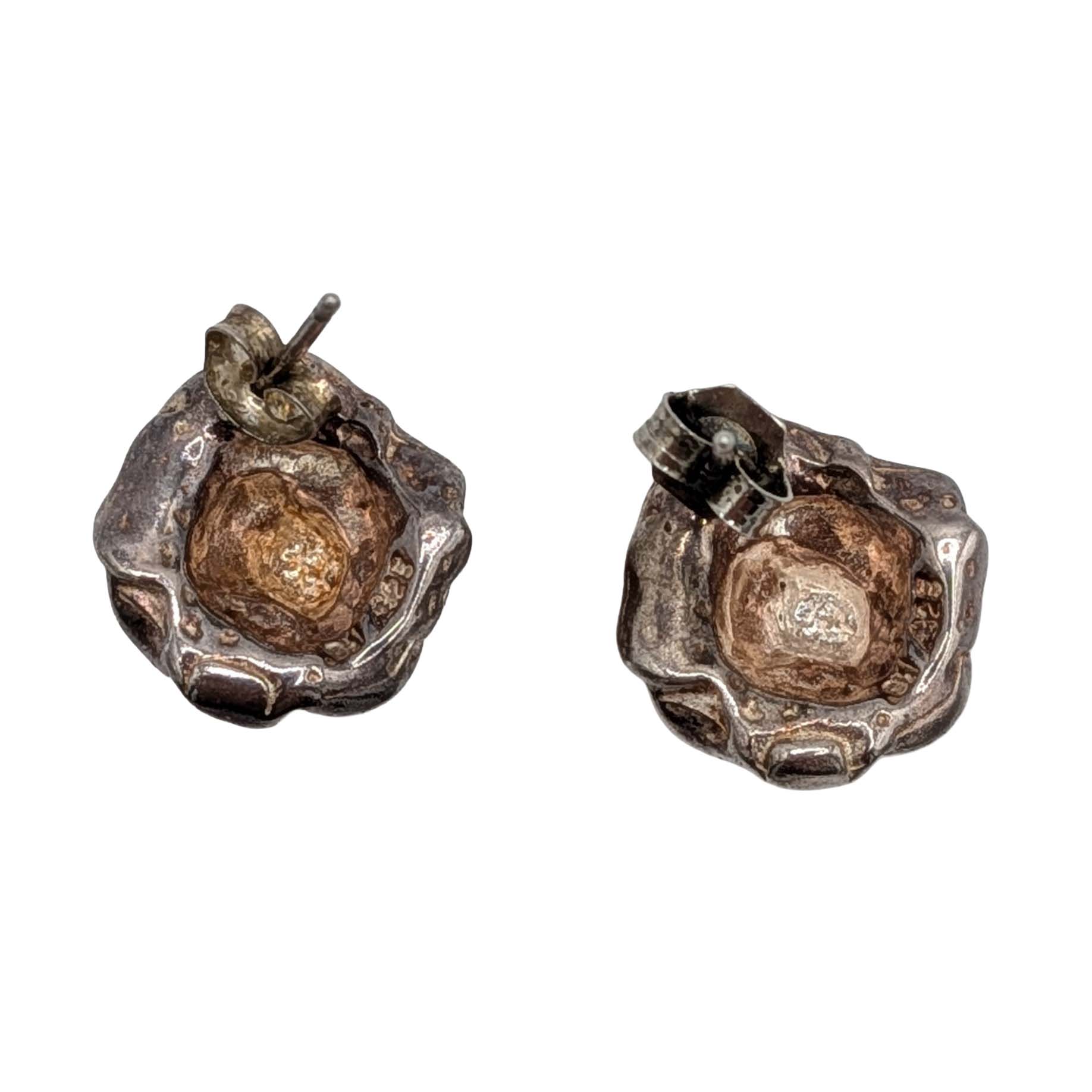 Signed Sterling Silver Raised Flower Stud Earrings