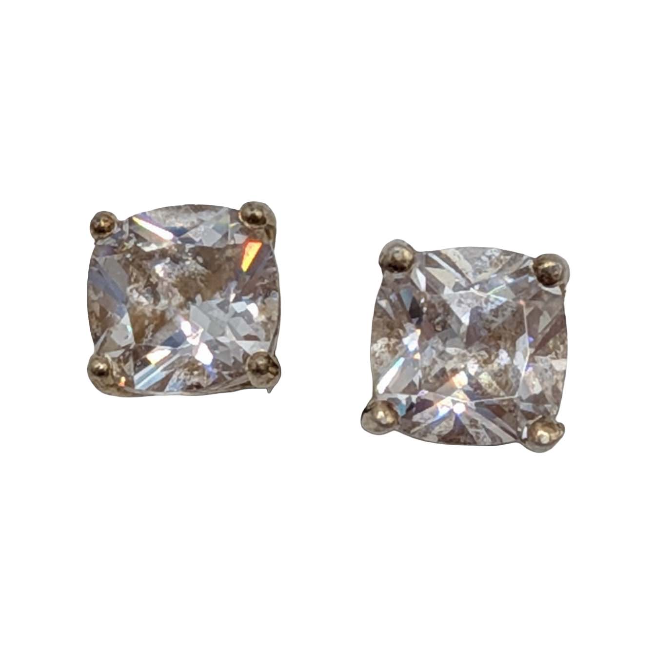 Signed Gold Over Sterling Silver Rhinestone Square Stud Earrings