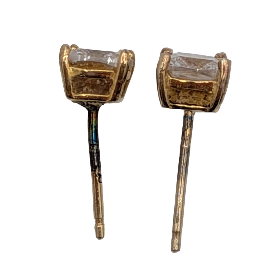 Signed Gold Over Sterling Silver Rhinestone Square Stud Earrings