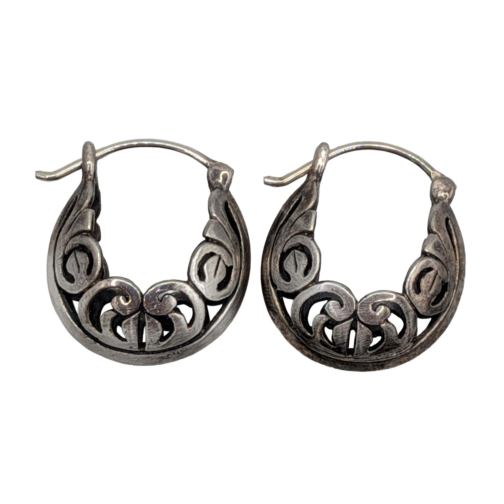 Signed Sterling Silver Puffy Scroll Hoop Earrings