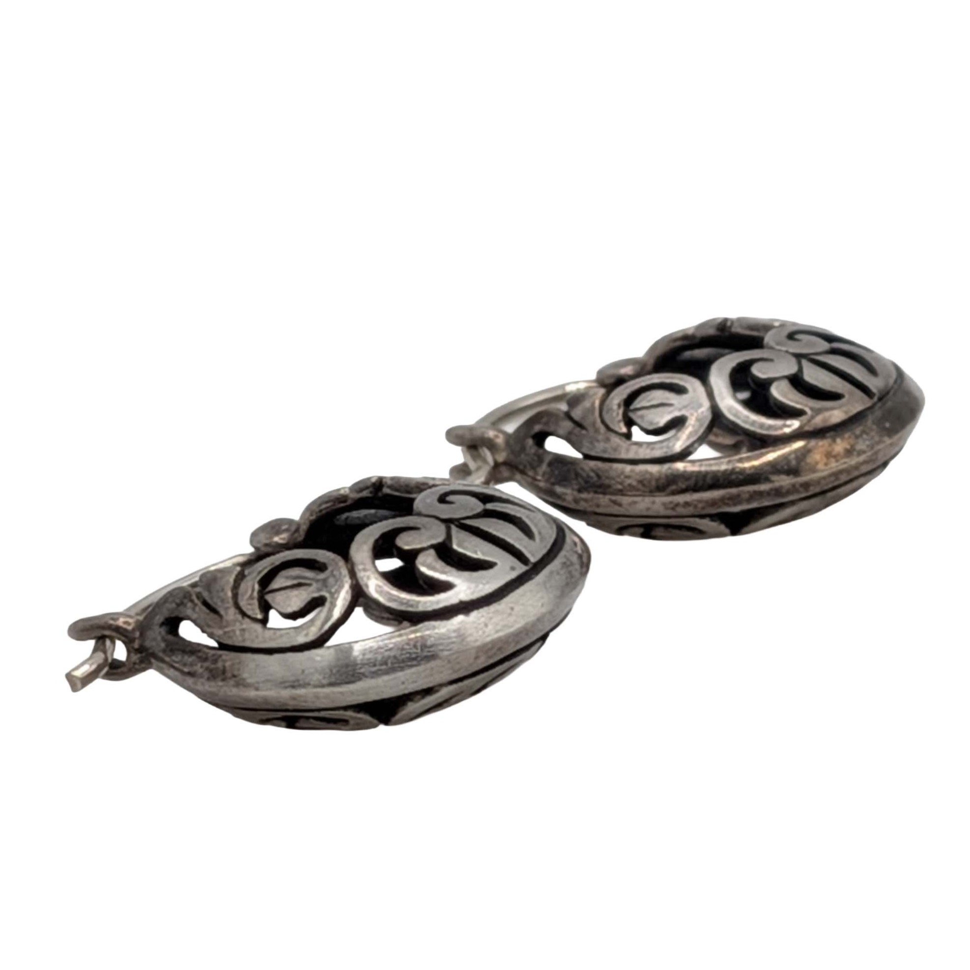 Signed Sterling Silver Puffy Scroll Hoop Earrings