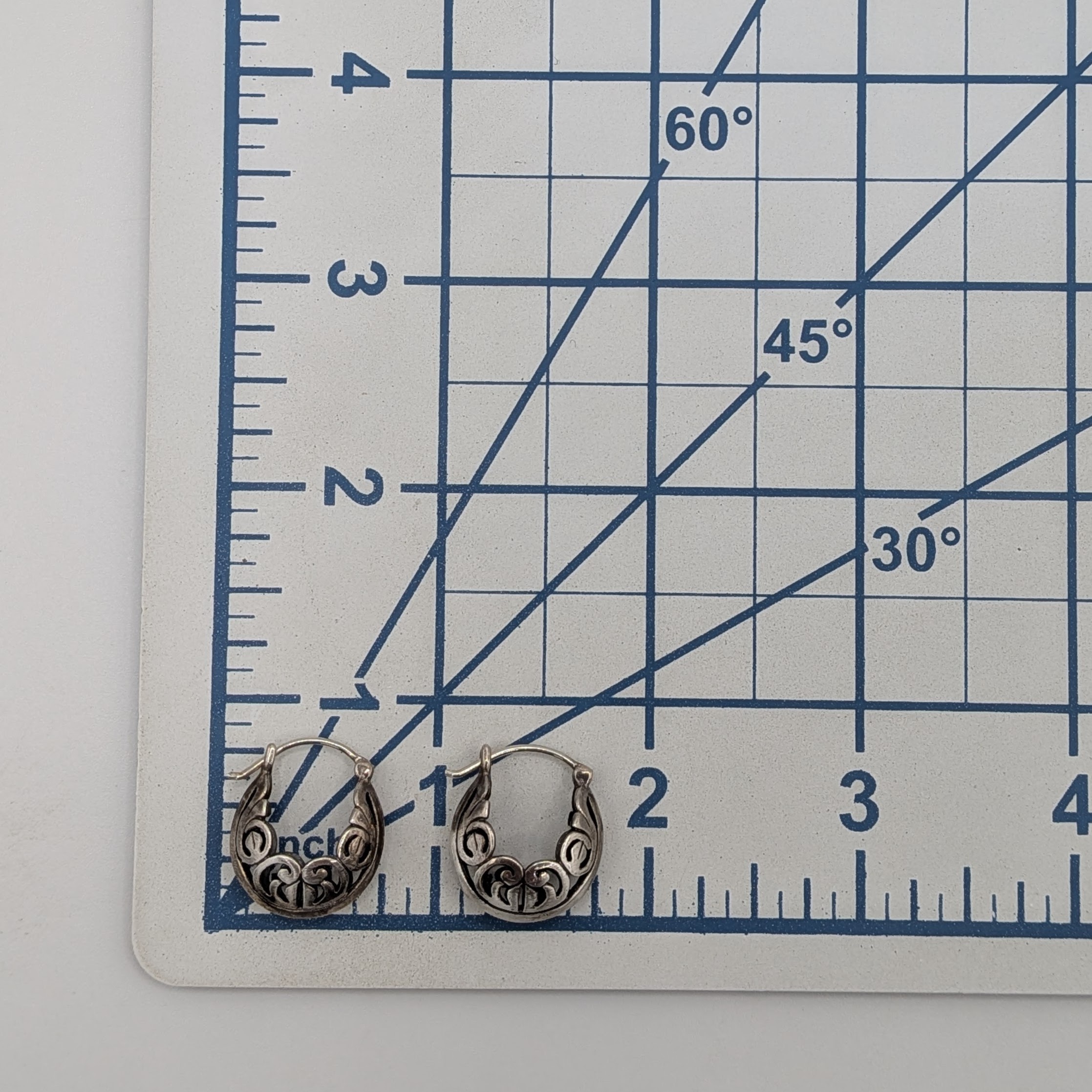 Signed Sterling Silver Puffy Scroll Hoop Earrings