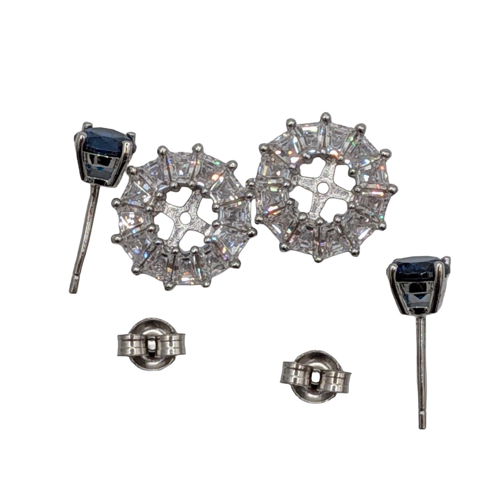 Signed Sterling Silver Blue Clear Rhinestone Stud Earrings