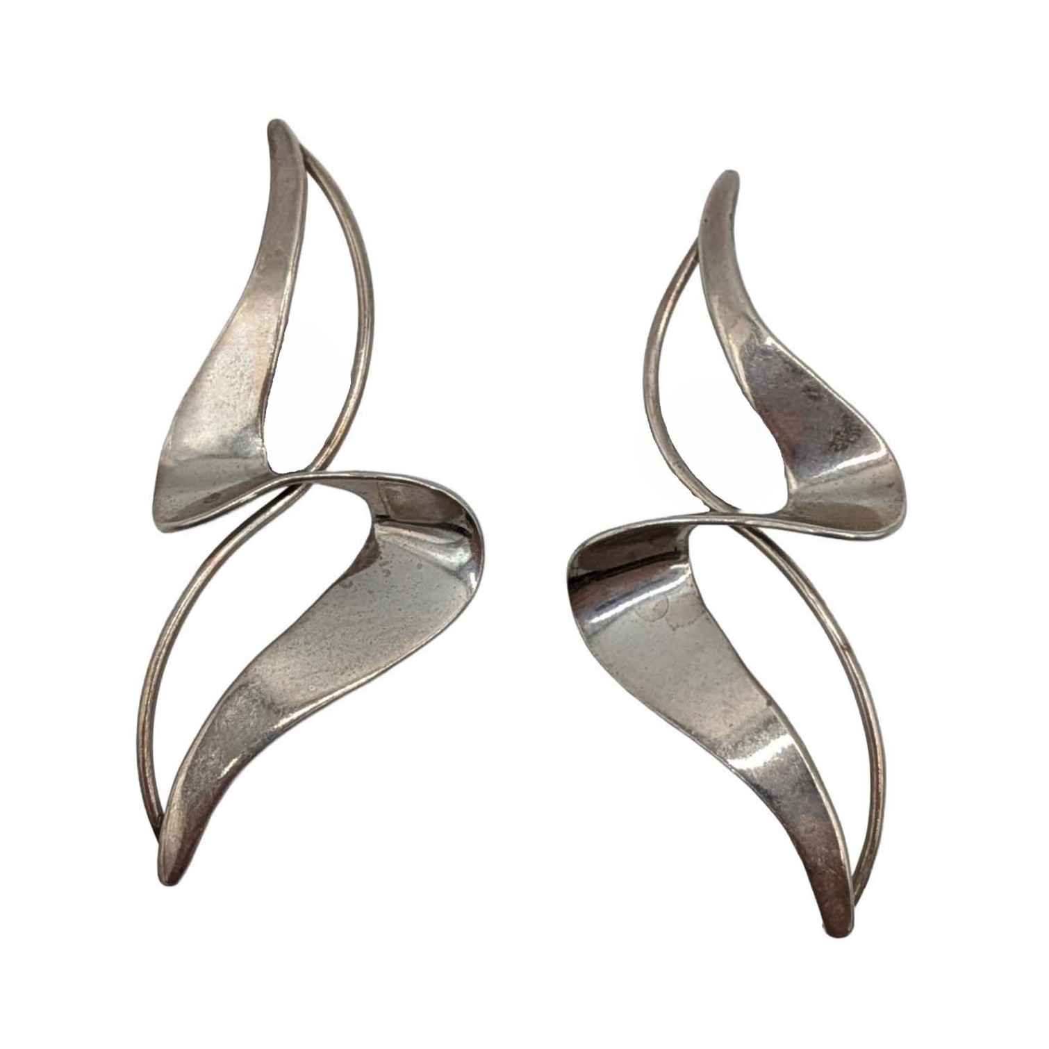 Signed Sterling Silver Twisted Ribbon Stud Earrings