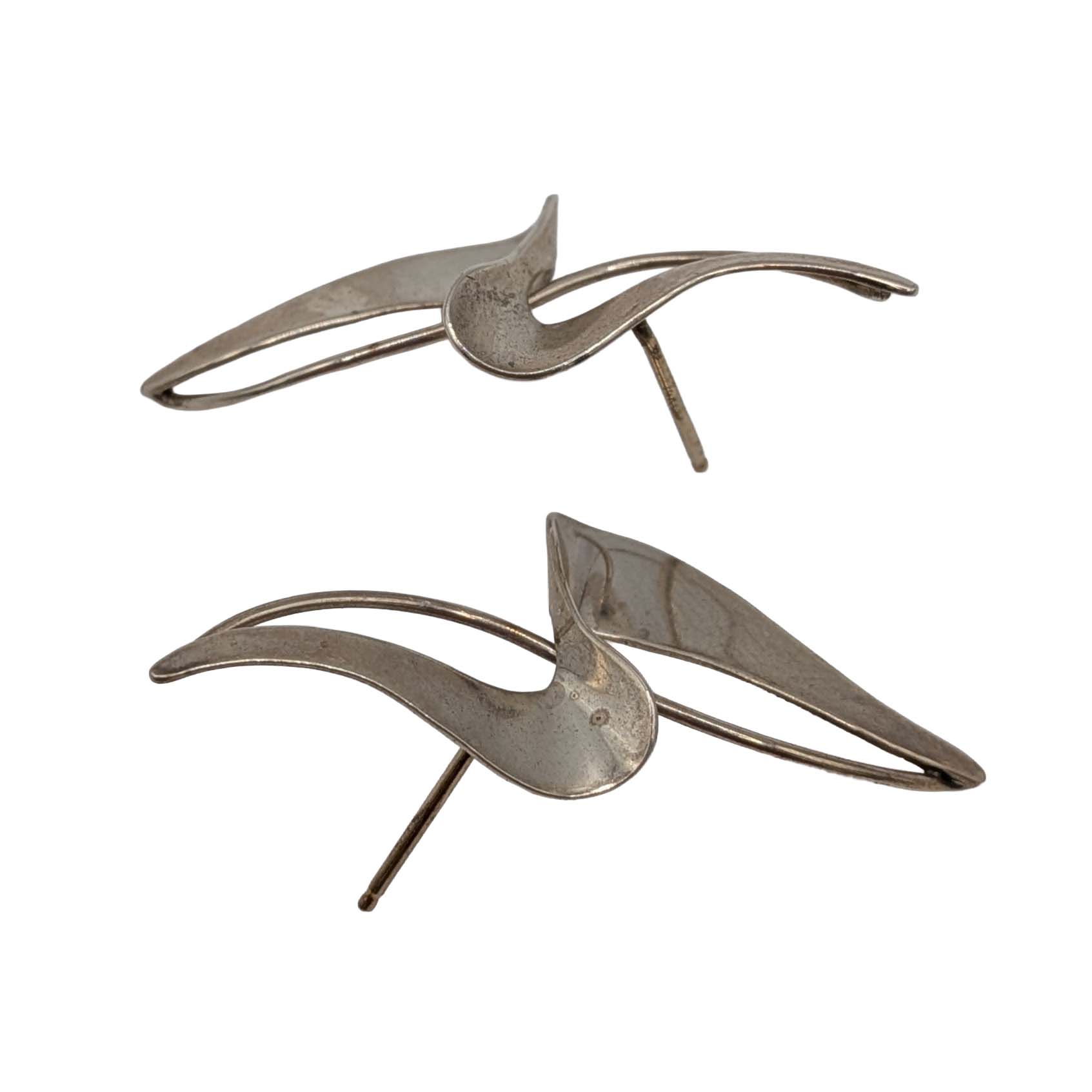 Signed Sterling Silver Twisted Ribbon Stud Earrings