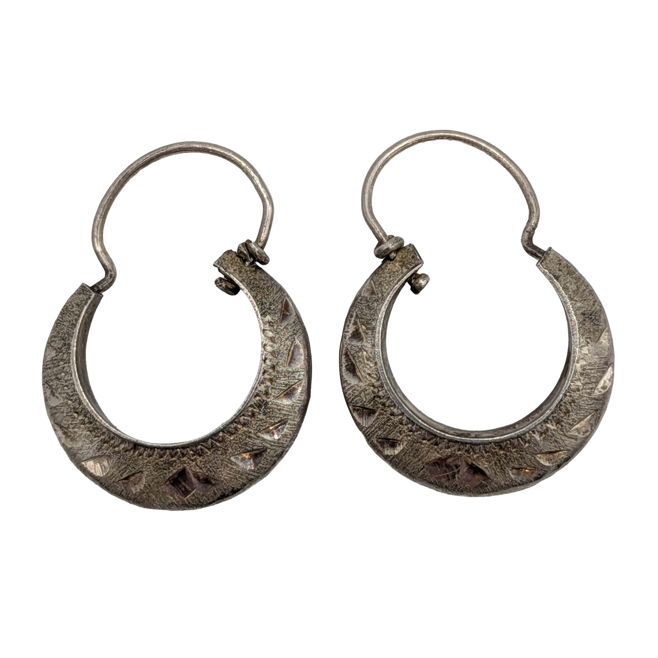 Signed Sterling Silver Etched Hoop Earrings