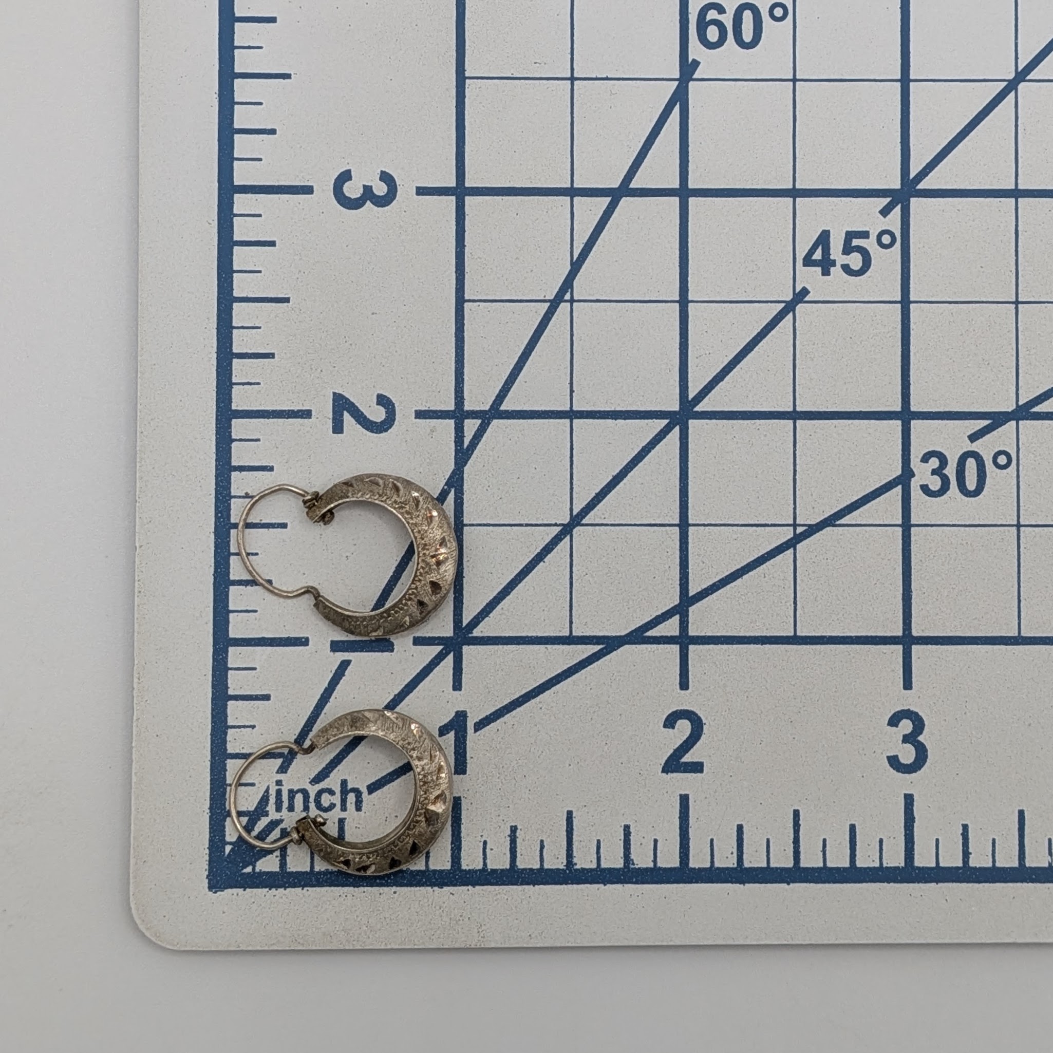 Signed Sterling Silver Etched Hoop Earrings