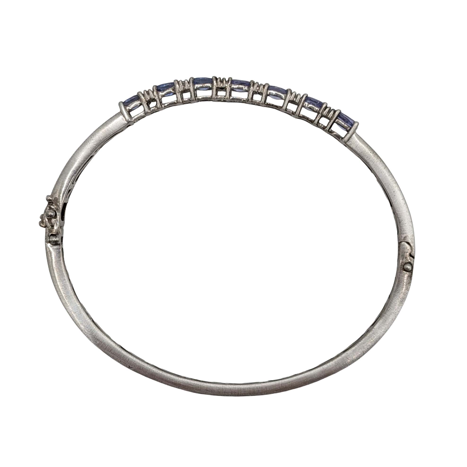 Signed Sterling Silver Multi Rhinestone Clasp Bangle Bracelet