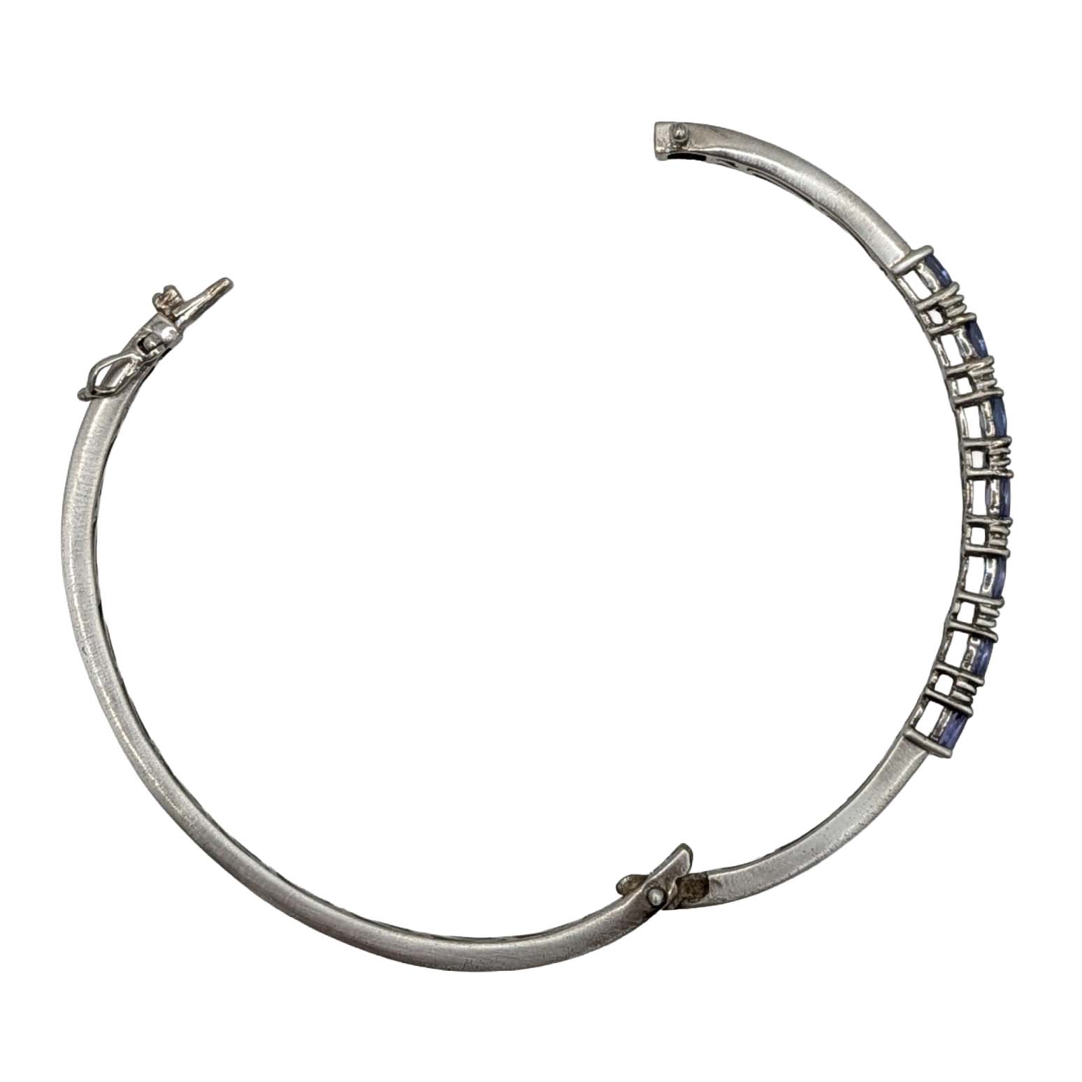 Signed Sterling Silver Multi Rhinestone Clasp Bangle Bracelet