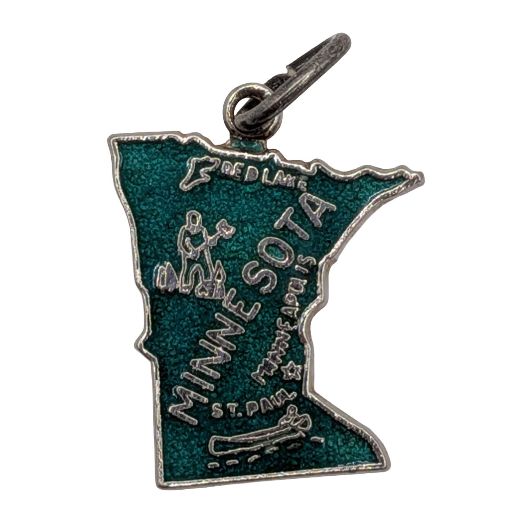 Sterling Silver Green Enamel Minnesota State Charm
