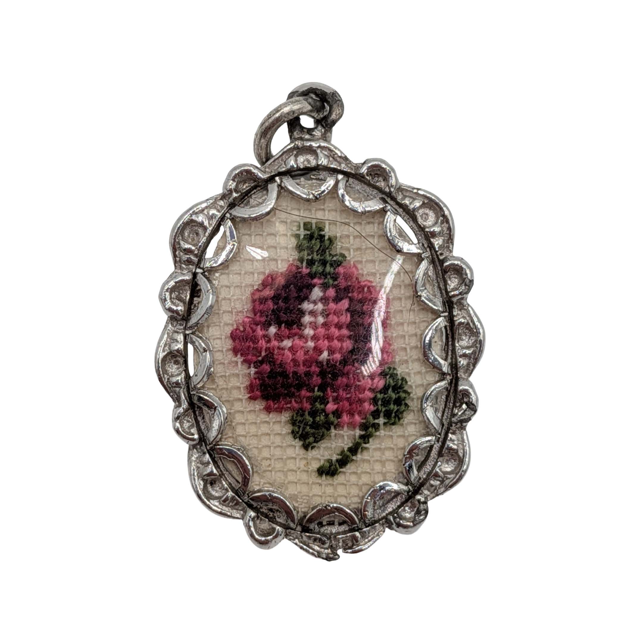 Sterling Silver Cross Stitch Rose Charm