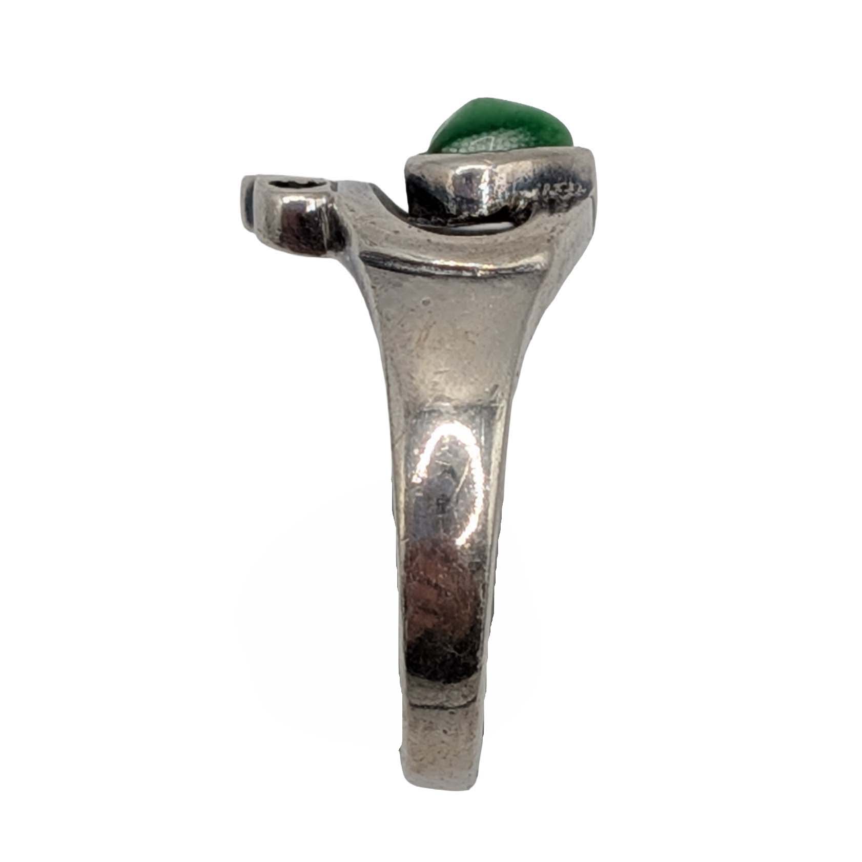 Signed Sterling Silver Green Heart Shape Gemstone Claddagh Ring Sz. 6