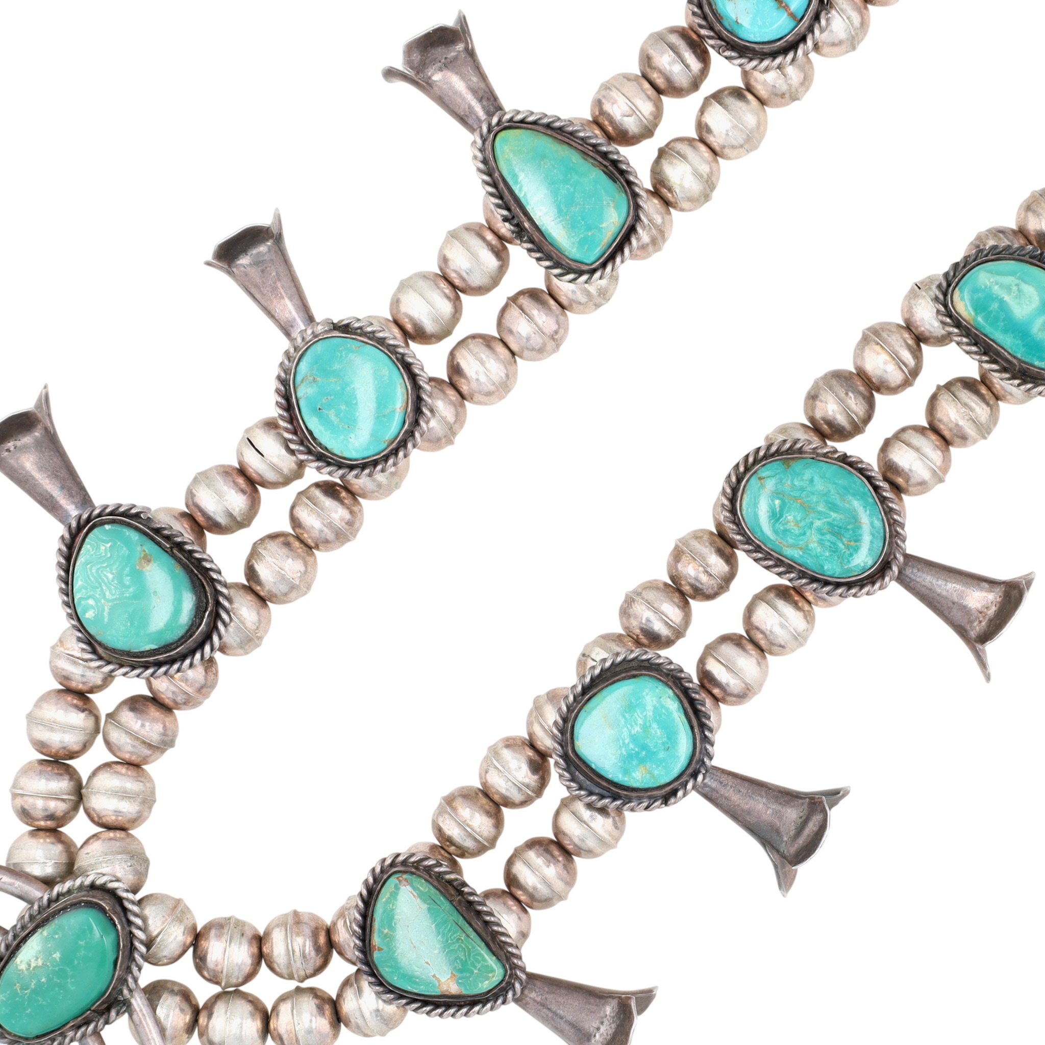Vintage Navajo Sterling Turquoise Squash Blossom Necklace