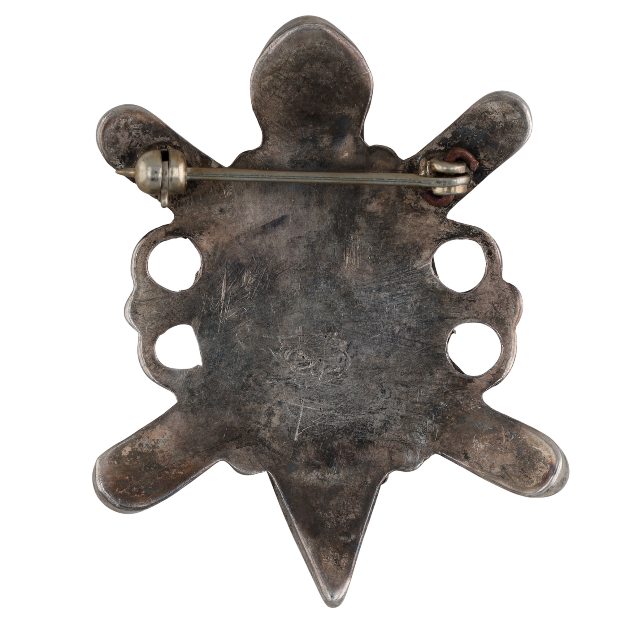 Vintage Zuni Sterling Multi-Stone Inlay Turtle Brooch