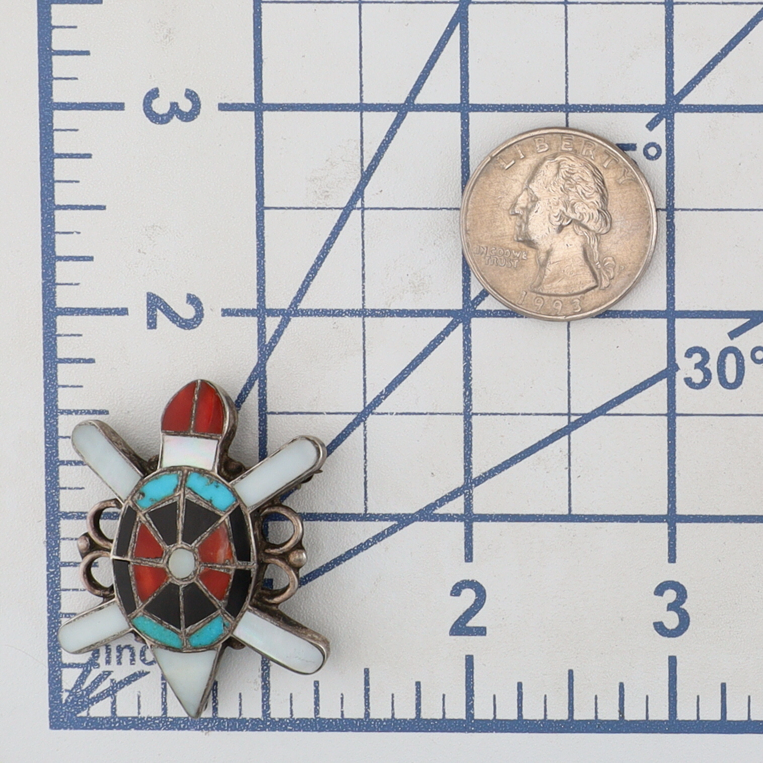 Vintage Zuni Sterling Multi-Stone Inlay Turtle Brooch