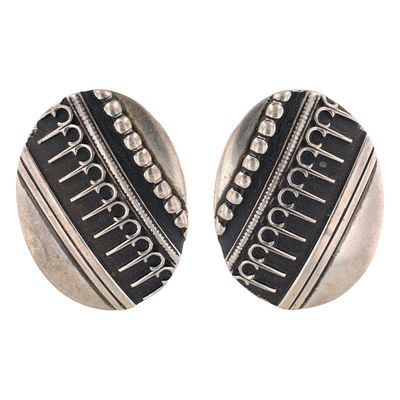 David Sloane Navajo Sterling Textured Overlay Earrings | Weight: 14.7g