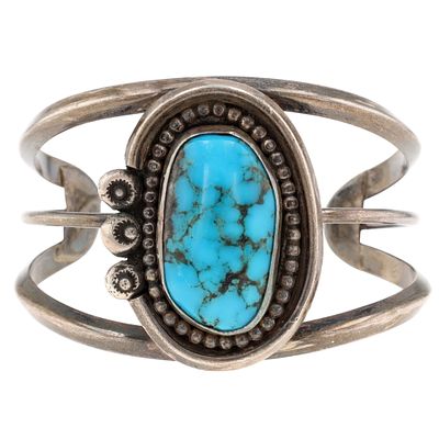 Vintage Navajo Sterling Turquoise Cuff Bracelet | Weight: 37.5g | Approximate Inner 