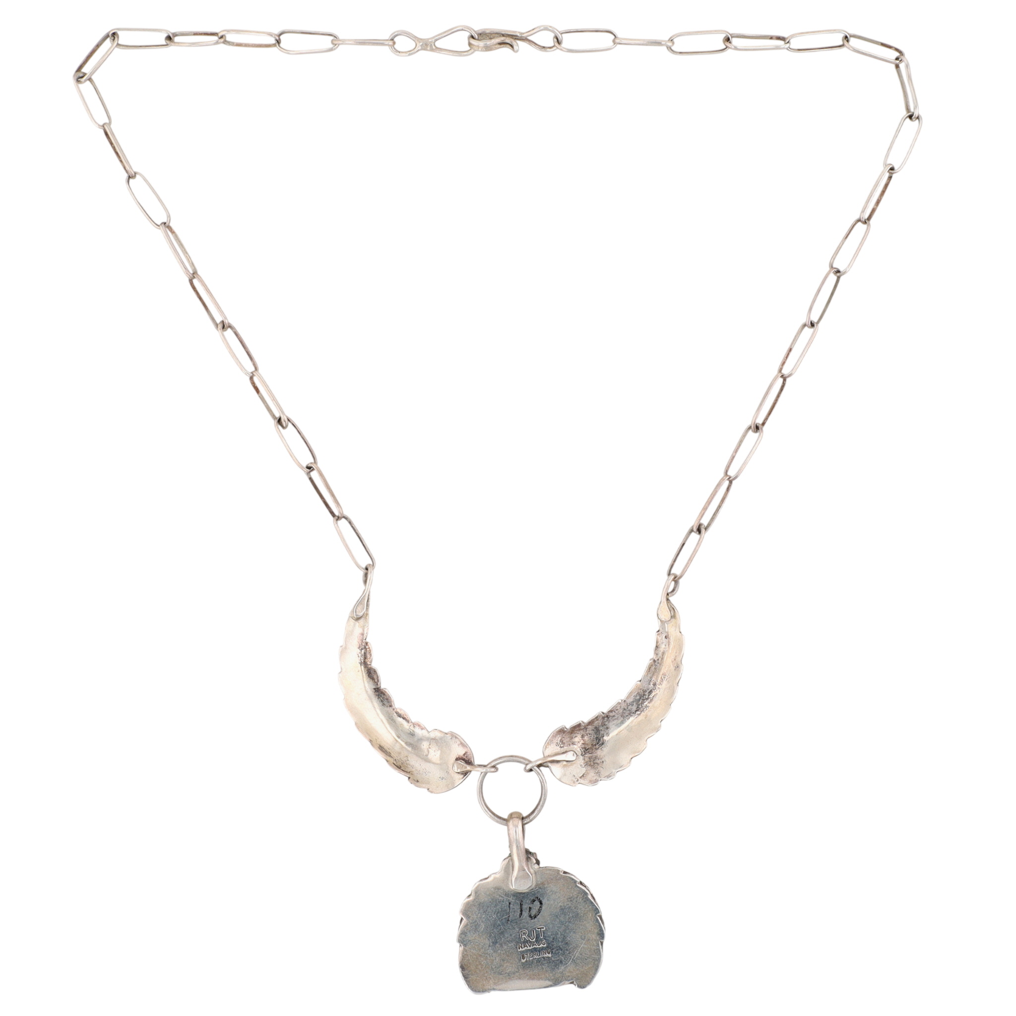 Russell Toledo Navajo Sterling Malachite Feather Necklace