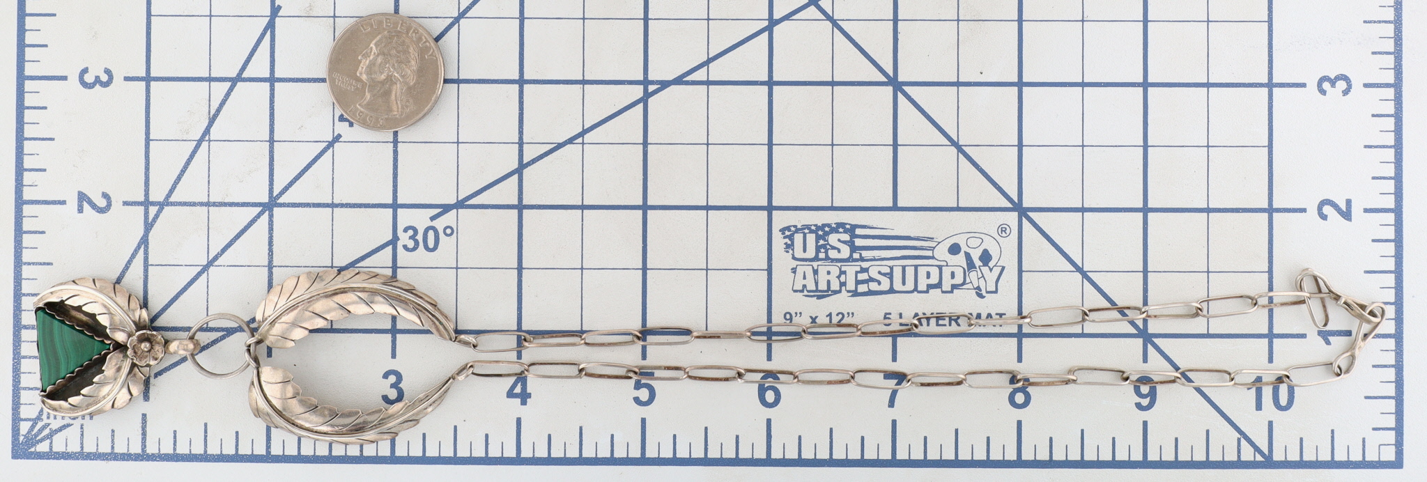 Russell Toledo Navajo Sterling Malachite Feather Necklace
