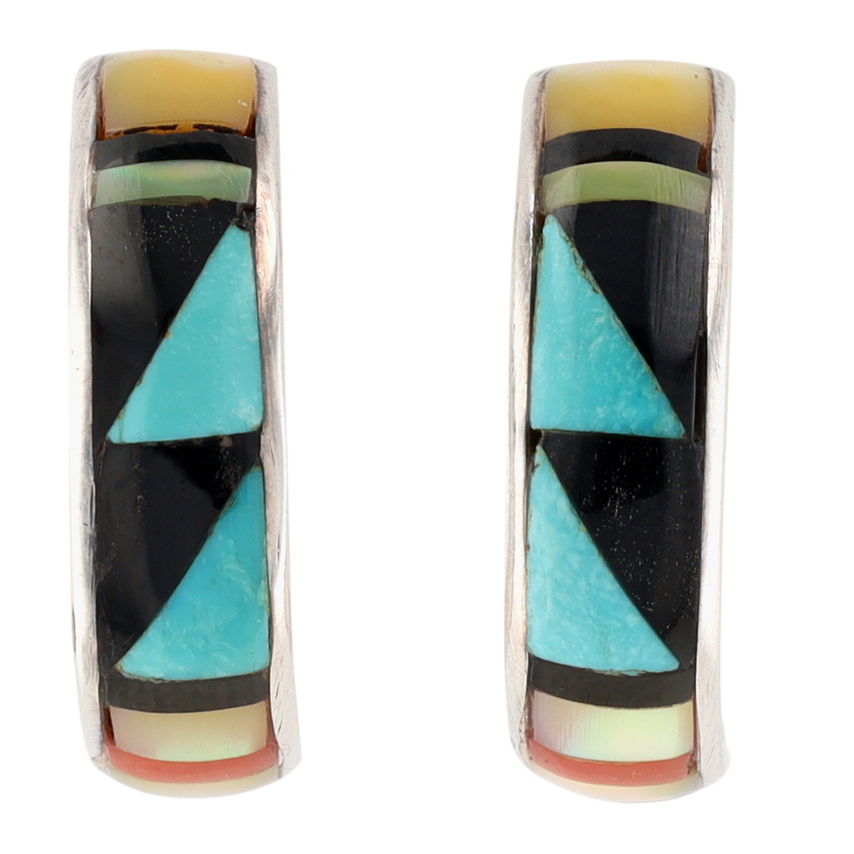 Delberta Boone Zuni Sterling Multi-Stone Inlay Earrings
