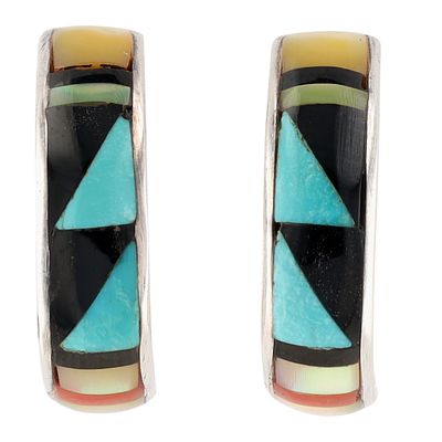 Delberta Boone Zuni Sterling Multi-Stone Inlay Earrings. Delberta Boone Zuni Sterling 