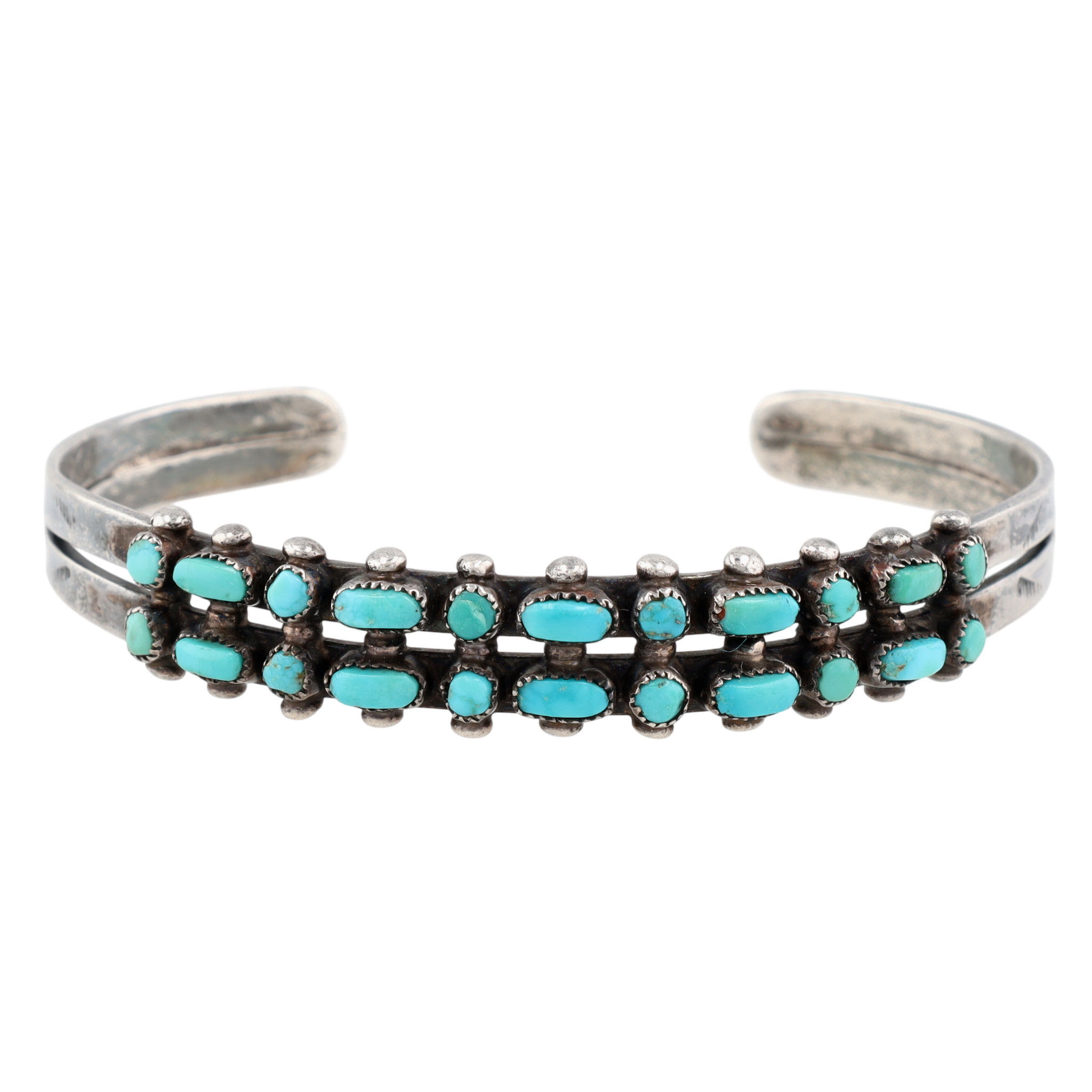 Vintage Zuni Sterling Double Row Turquoise Cuff Bracelet