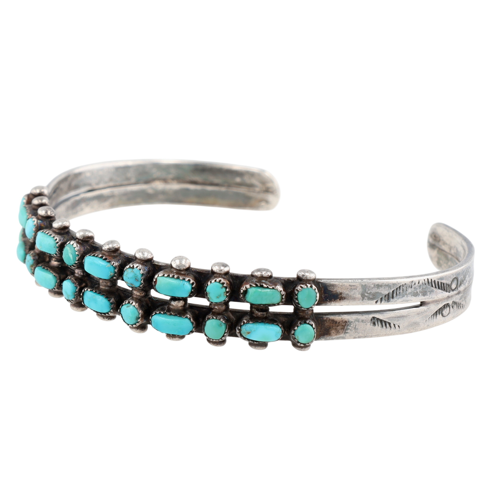 Vintage Zuni Sterling Double Row Turquoise Cuff Bracelet