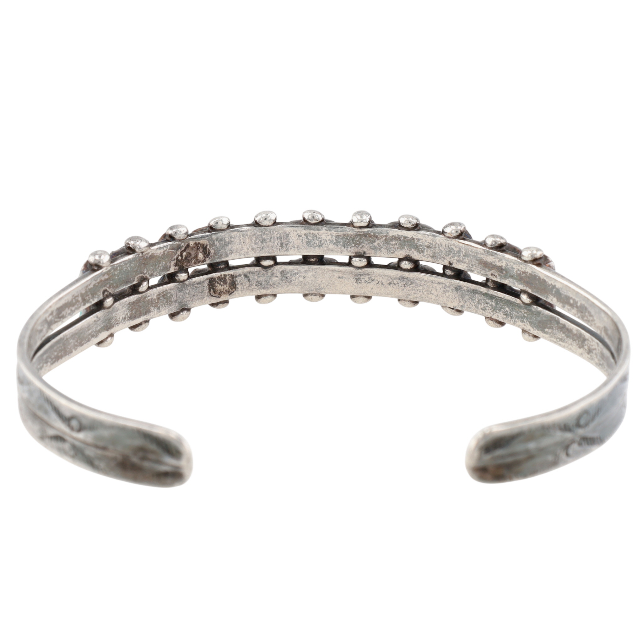 Vintage Zuni Sterling Double Row Turquoise Cuff Bracelet