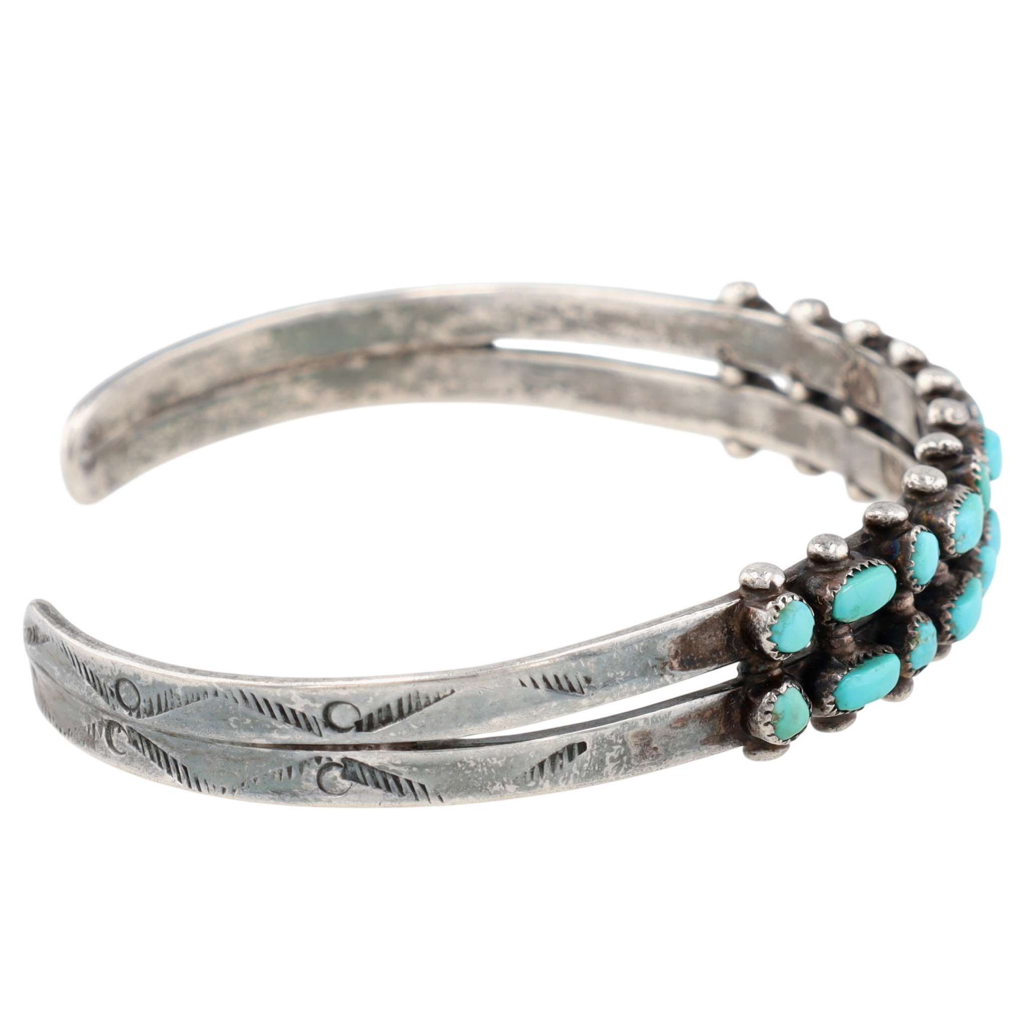 Vintage Zuni Sterling Double Row Turquoise Cuff Bracelet