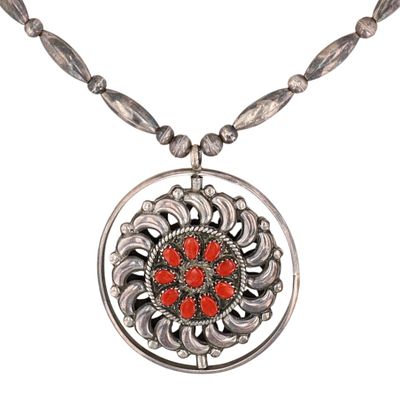 Vintage Fred & Elsie Lonconsello Zuni Sterling Reversible Turquoise Coral Spinner Necklace. Vinta 