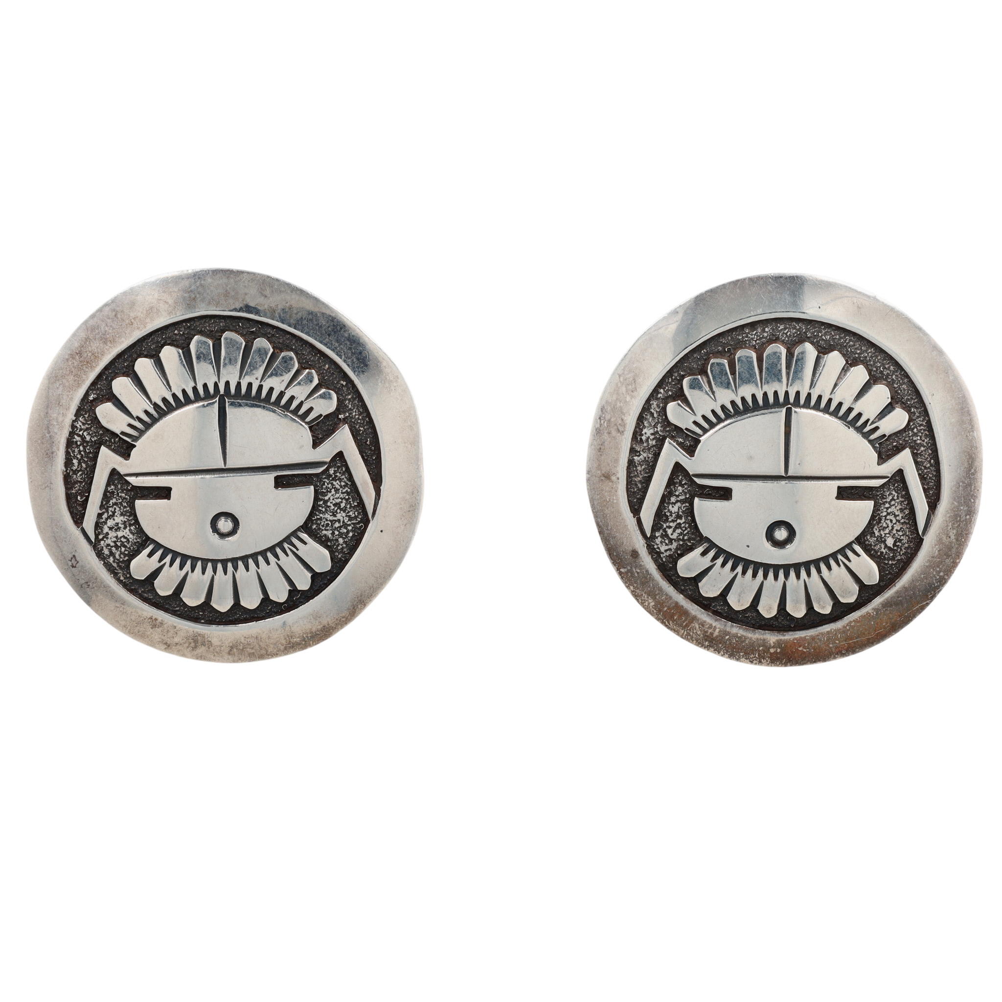 Gibson Gene Navajo Sterling Kachina Overlay Disc Earrings