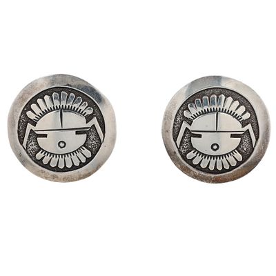 Gibson Gene Navajo Sterling Kachina Overlay Disc Earrings. Vintage Gibson Gene Navajo Sterling 