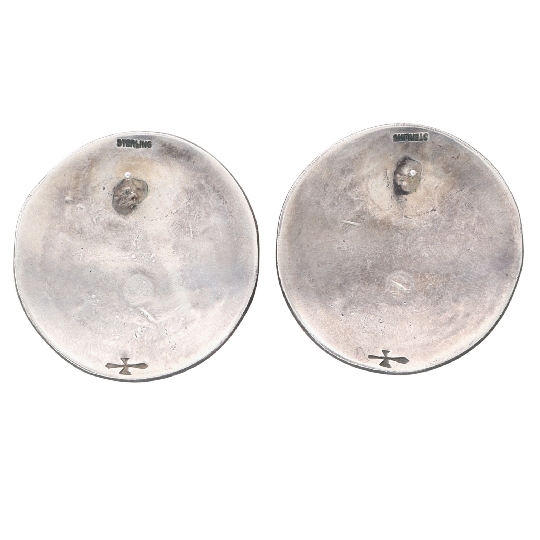 Gibson Gene Navajo Sterling Kachina Overlay Disc Earrings