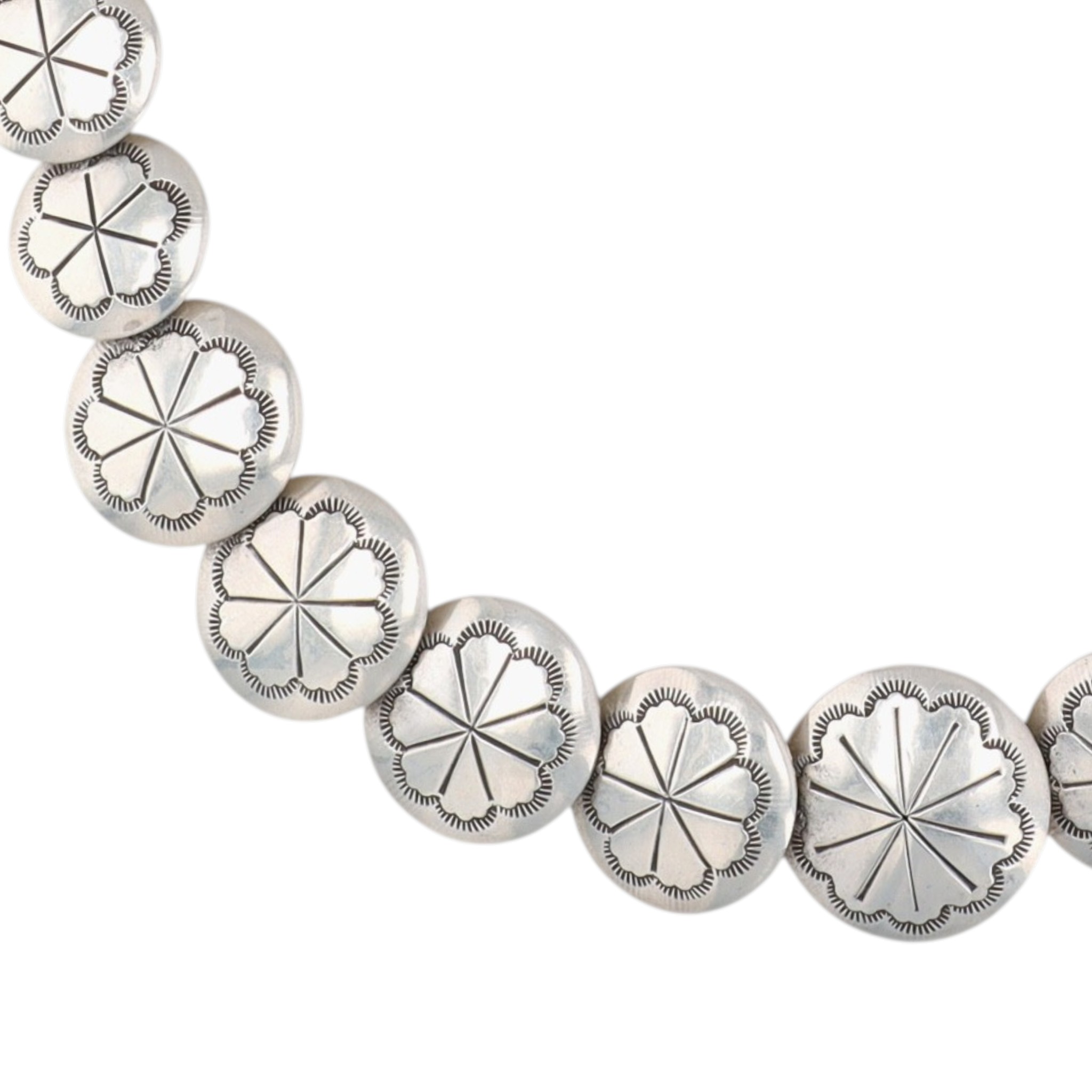 Navajo Sterling Stamped Pillow Bead Necklace