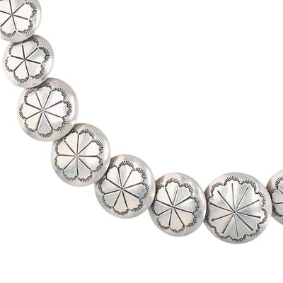 Navajo Sterling Stamped Pillow Bead Necklace. Navajo Sterling Stamped Graduated Pillow Bead 