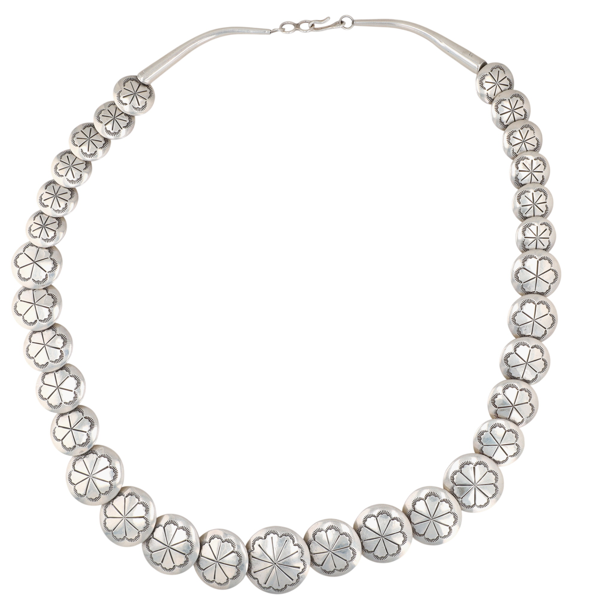 Navajo Sterling Stamped Pillow Bead Necklace