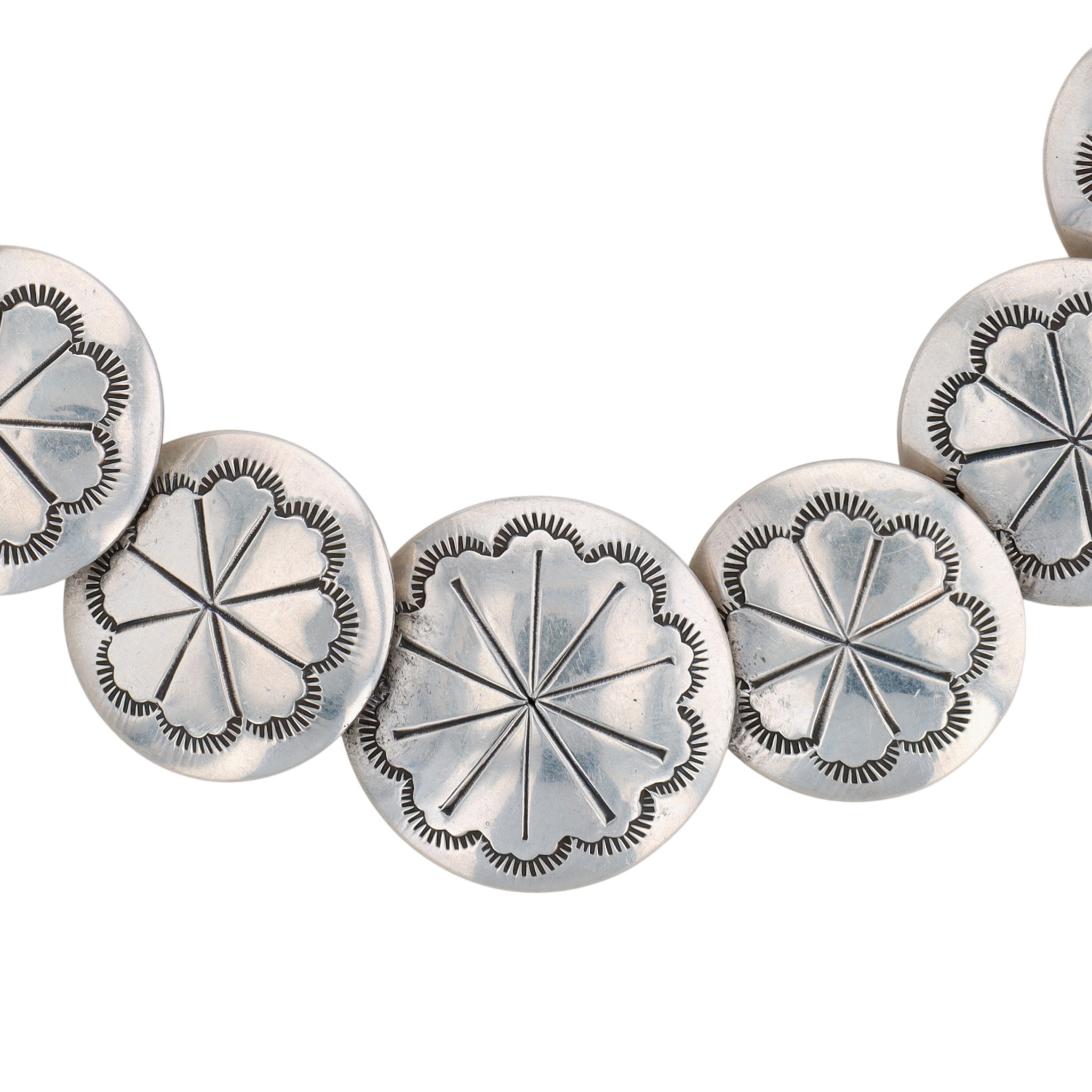Navajo Sterling Stamped Pillow Bead Necklace